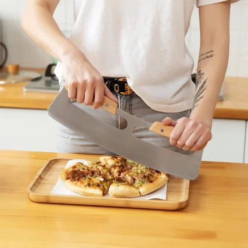 Large Stainless Steel Pizza Cutter - 14-Inch Rocker Blade with Cover for Effortless Slicing