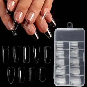 Short Square Almond Coffin Nail Tips - 100Pcs Clear Soft Nail Tips: Full Cover Gel Nails Tips Pre-Shaped for Extensions, Easy for Home DIY Nail Salon