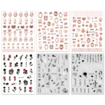Nail Art Stickers: Sweet Rabbit and Chinese Style Ink Painting Rose Nail Decals - Self-Adhesive Nail Supplies for Women and Girls, Elevate Your Nail Art Design