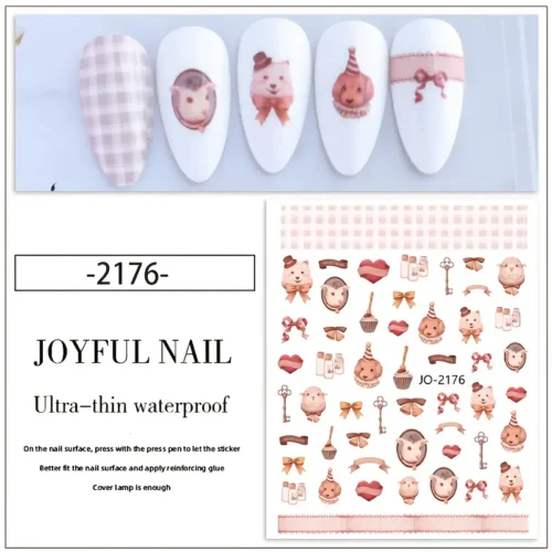 Nail Art Stickers: Sweet Rabbit and Chinese Style Ink Painting Rose Nail Decals - Self-Adhesive Nail Supplies for Women and Girls, Elevate Your Nail Art Design