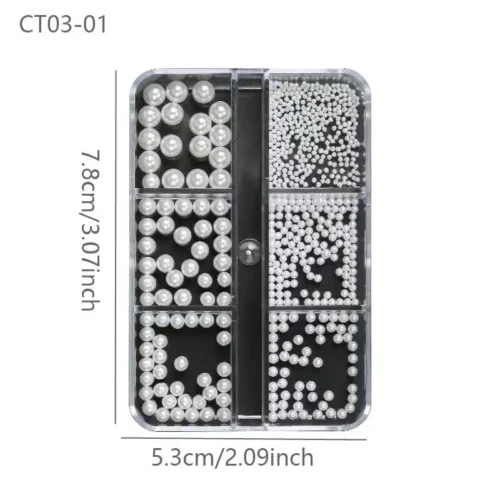 Sparkling Nail Art Gems in 6 Grids: Tiny Pearls and Rhinestones for Nails - Elevate Your Nail Art with Eye-Catching Jewels
