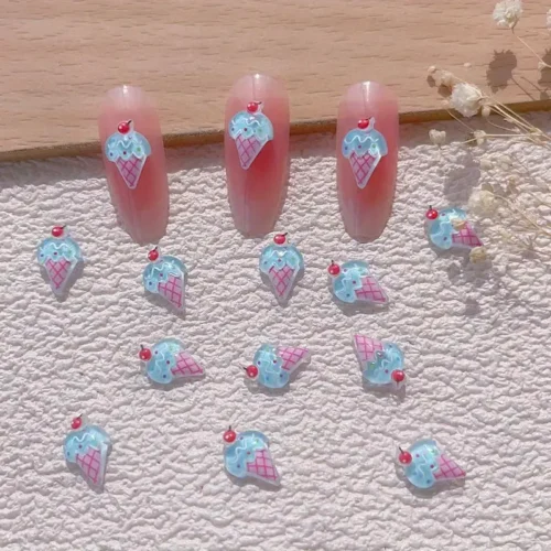 30pcs Ice Cream Nail Art Charms: Transparent Strawberry Ice-Cream Nail Art Jewelry - Perfect for DIY Nail Creations and Professional Nail Salons, Must-Have Nail Art Accessories