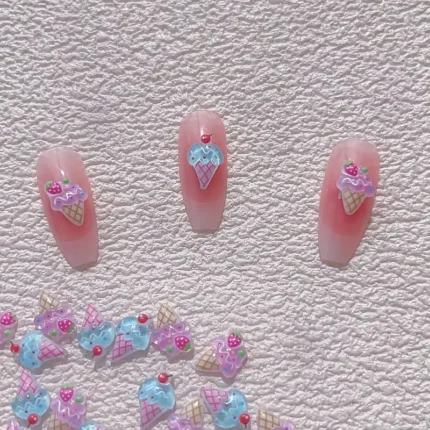 30pcs Ice Cream Nail Art Charms: Transparent Strawberry Ice-Cream Nail Art Jewelry - Perfect for DIY Nail Creations and Professional Nail Salons, Must-Have Nail Art Accessories