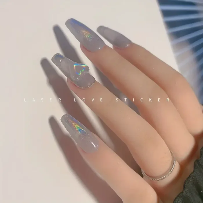 Aurora Holographic Heart Nail Art Stickers: Valentine's Day Nail Decorations for Women and Girls - Love Sticker Nail Art Decals with Stunning Laser Designs
