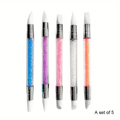 5-Piece Double-Pointed Silicone Nail Polish Sculpting Pen Set: Versatile DIY Nail Brush Embellishment Tools for Sculpting, Embossing, and Nail Design
