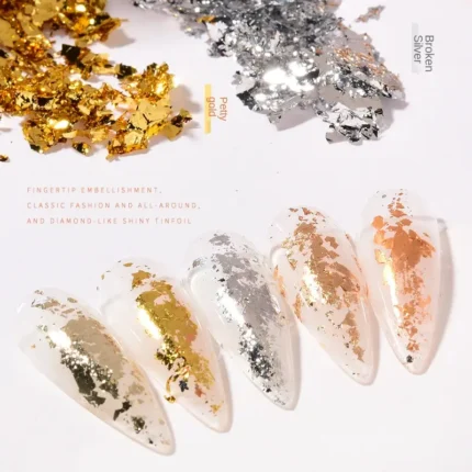 Golden Foil Flakes: Versatile Gold Foil for Nail Art, DIY Crafts, Epoxy, Tumblers, Face and Eye Makeup, and Resin Jewelry