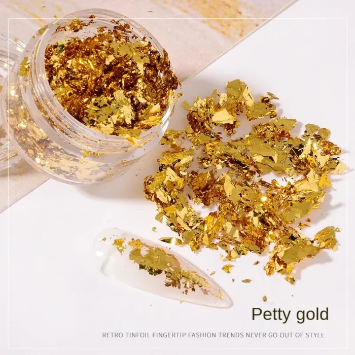 Golden Foil Flakes: Versatile Gold Foil for Nail Art, DIY Crafts, Epoxy, Tumblers, Face and Eye Makeup, and Resin Jewelry