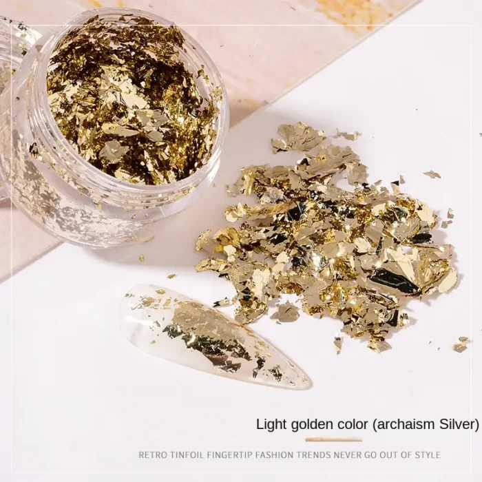 Golden Foil Flakes: Versatile Gold Foil for Nail Art, DIY Crafts, Epoxy, Tumblers, Face and Eye Makeup, and Resin Jewelry