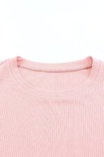 Pretty in Pink-Dotty Mesh Ribbed Knit Top with Ruffle Sleeves