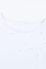 Stylish White Mixed Cotton T-Shirt with Crew Neck and Unique Hole Details