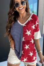 Blue Stripes and Stars Knit Short Sleeve Top - A Patriotic Delight