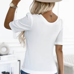 Ivory Classic Ribbed Knit Half Sleeve Top