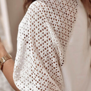 Airy Elegance- White Lace Tee with Half Sleeves