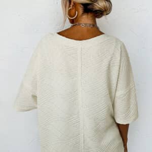 Effortless Elegance- Beige V-Neck Oversized Split Hem Top