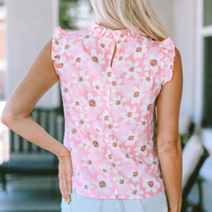 Blossoming Romance- Ruffle-Trimmed Floral Blouse in Pink