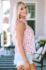 Blossoming Romance- Ruffle-Trimmed Floral Blouse in Pink