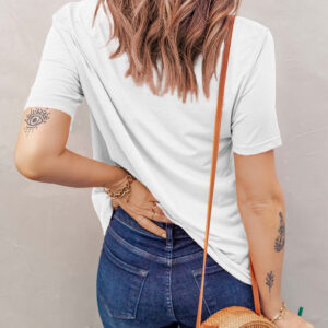 Stylish White Mixed Cotton T-Shirt with Crew Neck and Unique Hole Details