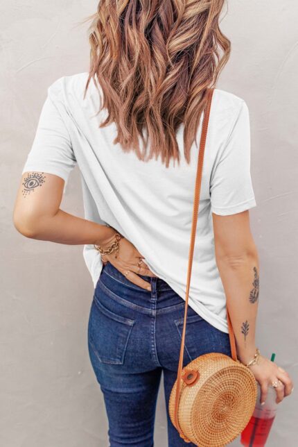Stylish White Mixed Cotton T-Shirt with Crew Neck and Unique Hole Details