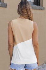 Apricot Colorblock Tank Top with Stylish Crew Neck