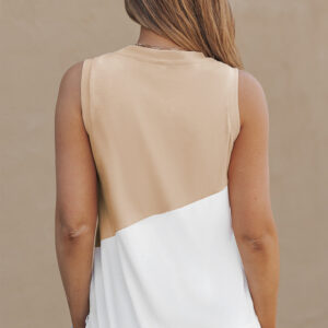 Apricot Colorblock Tank Top with Stylish Crew Neck