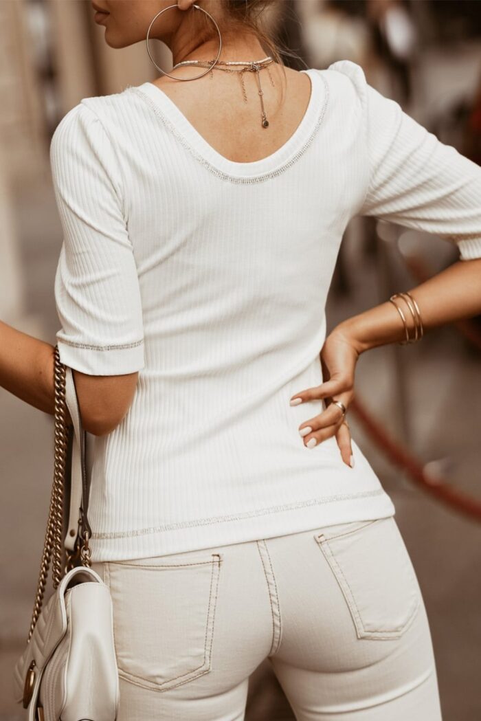 Ivory Classic Ribbed Knit Half Sleeve Top