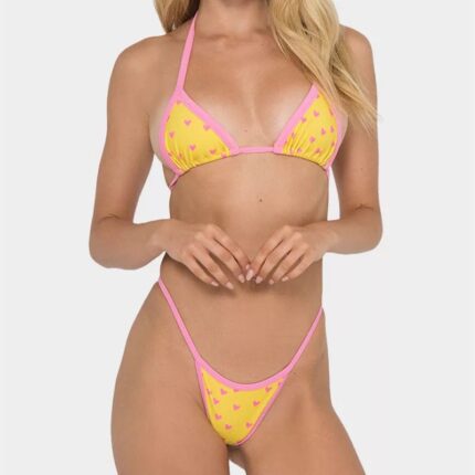 Printed Bikini with Trimmed Edges and Thong-Style Bottom - Sexy Swimwear