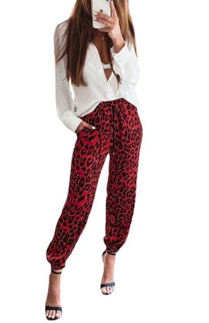 Wild and Comfortable- Women's Leopard Print Stretch Waist Casual Pants