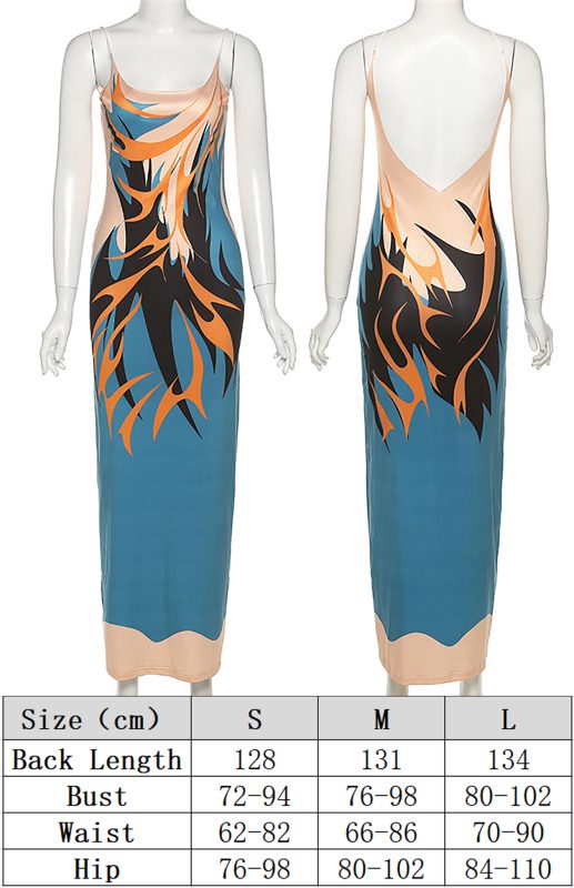 Sensual Cutout Sling Backless Print Maxi Dress with a Flattering Fit