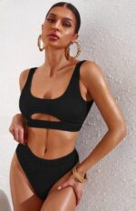 Solid Color Split Swimsuit with Stylish Cutout Design