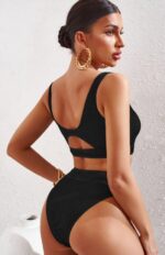 Solid Color Split Swimsuit with Stylish Cutout Design