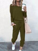 Chic Comfort- Women's Loose Solid Color Long Sleeve Casual Suit for Everyday Style