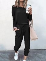 Chic Comfort- Women's Loose Solid Color Long Sleeve Casual Suit for Everyday Style