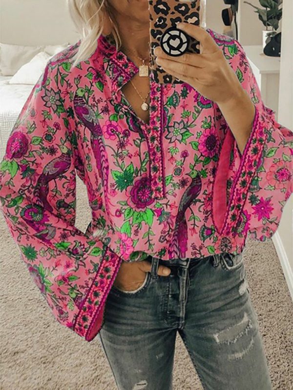 Stylish Women's Printed Loose Button-Up Long Sleeve Shirt