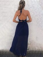 Women's Halter V-Neck Chiffon Print Dress - Sexy Split Beach Dress