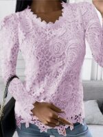 Casual and Elegant Long-Sleeved Lace Top - New Arrival