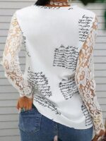 Printed Long Sleeve Shirt with Sexy Lace Trim for Women