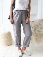 New style solid color casual elastic high waist straight trousers women