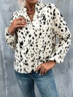 Women's Full-Print Leopard V-Neck Long-Sleeved Blouse – Chic and Wild