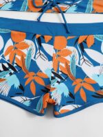 High Waist Boxer Tie Bikini- Split Swimsuit with Printed Solid Color Stitching