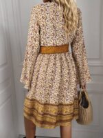 Bohemian Elegance- Women's V-Neck Long Sleeve Maxi Dress