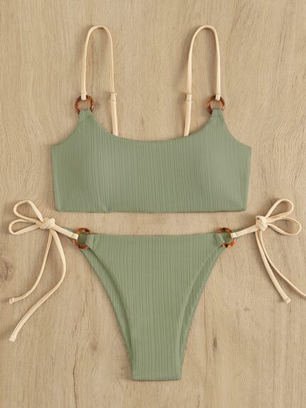 Stylish Solid Color Bikini Set with Hoop Detail