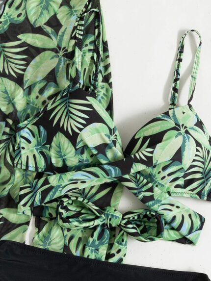 Tropical Oasis, Three-Piece Bikini Set with Vibrant Print