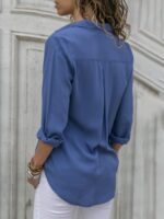 Deep V-Neck Chiffon Shirt with Long Sleeves and Button Closure for Women