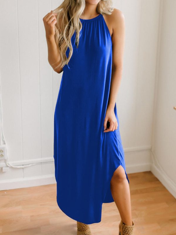 Summer Style Solid Color Suspender Maxi Dress for Women