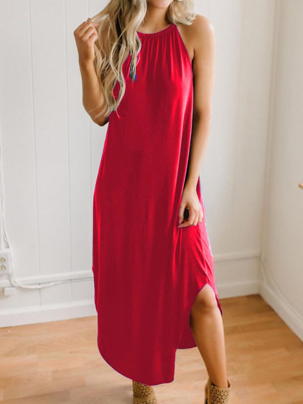 Summer Style Solid Color Suspender Maxi Dress for Women