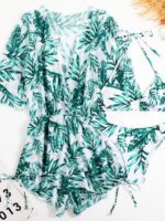 Tropical Print High Waist Tie Bikini Three-Piece Set for Women