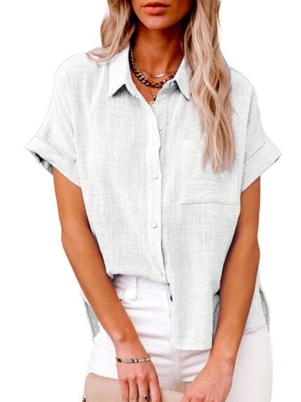 Casual Loose Lapel Short-Sleeved Shirt for Women - Woven Style