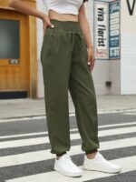 High-Waisted Woven Pants with Elastic Waist for Women's Casual Wear