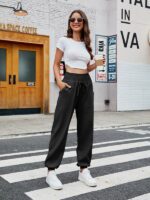 High-Waisted Woven Pants with Elastic Waist for Women's Casual Wear