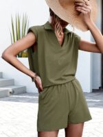 Chic Comfort- Women's Knitted Shoulder Pad Vest and Shorts Two-Piece Set